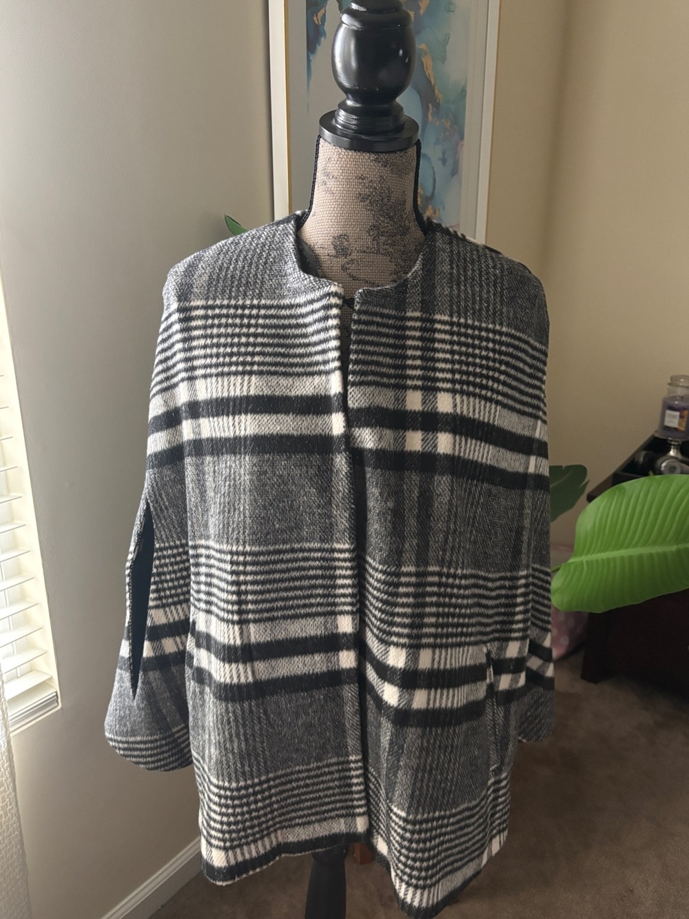 Women's Black & White Plaid Cape